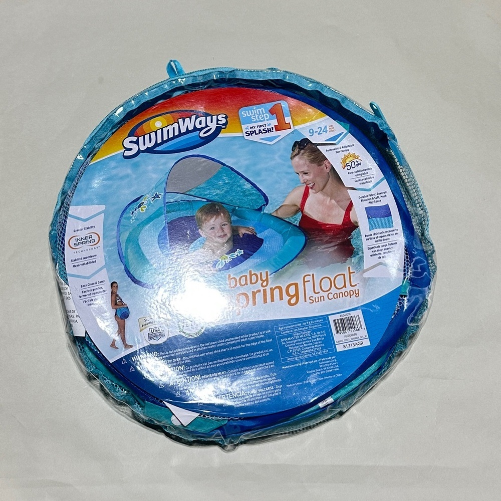 SwimWays Baby Spring Float Sun Canopy – Ages 9–24 Months, Blue